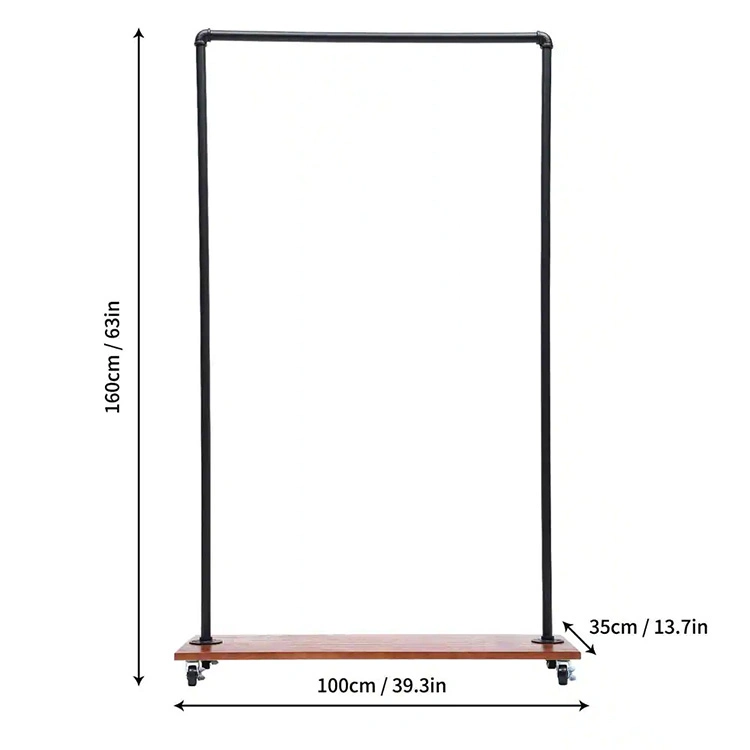 Jh-Mech Wooden Bottom Shelves with Rolling Wheels Free Standing Clothing Rack