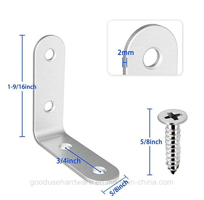 Corner Brace 1 9/16 X 1 9/16 Inch, Shelf Corner Brackets Stainless Steel with Screws, Right Angle L Bracket Fastener for Furniture Wood