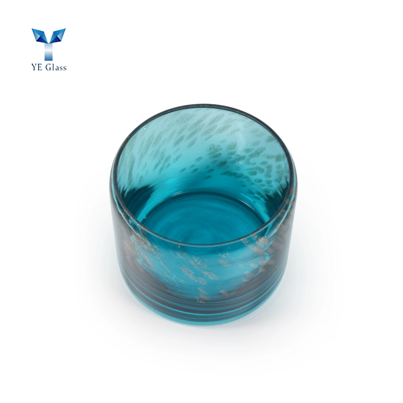 Blue Glass Candle Cups Luxury Decoration Glass Cylinder Candle Holder