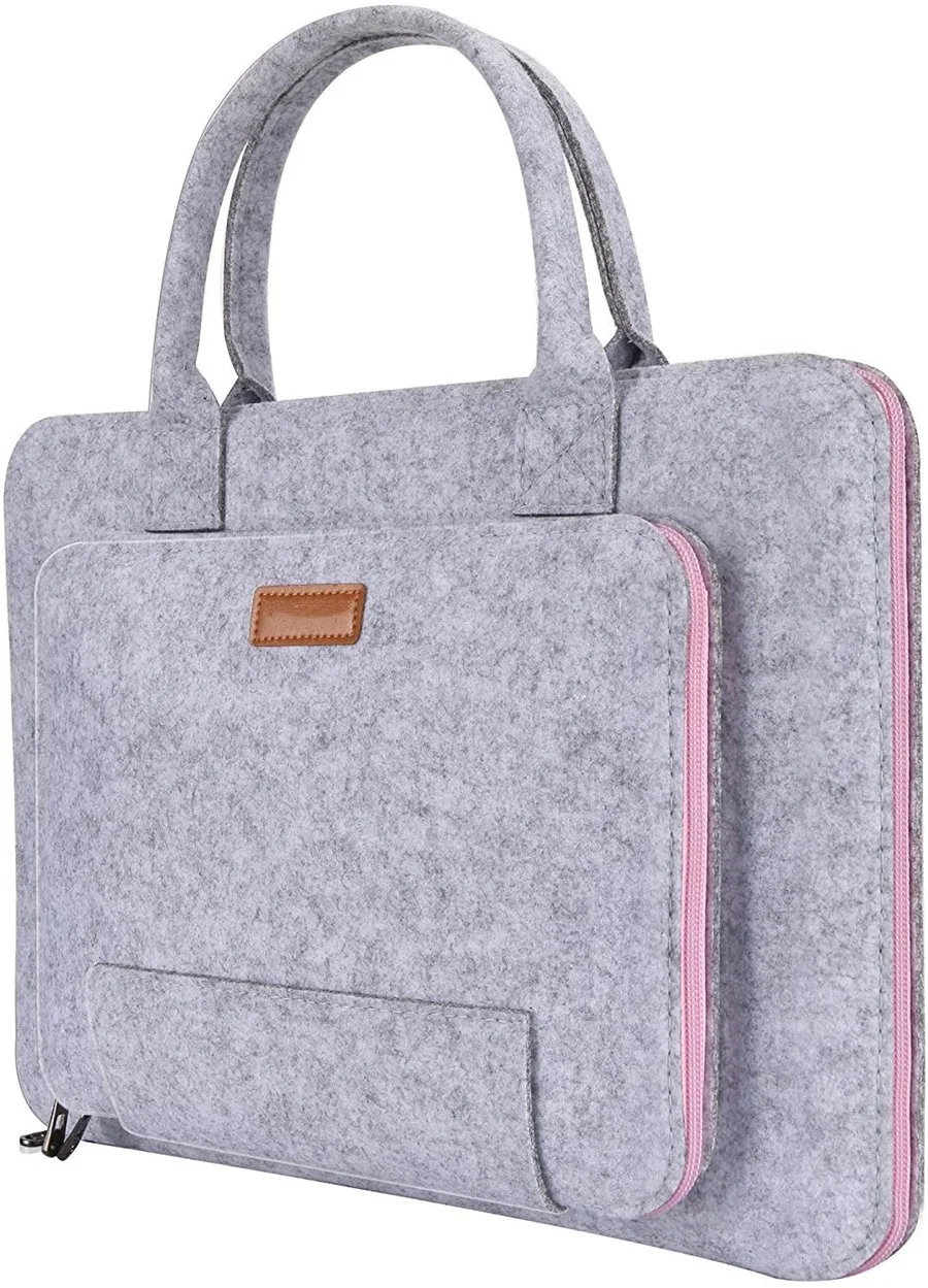 15.6-Inch Felt Laptop Notebook Computer Carrying Case Bag Pouch Grar and Pink Color Compatible with 15"