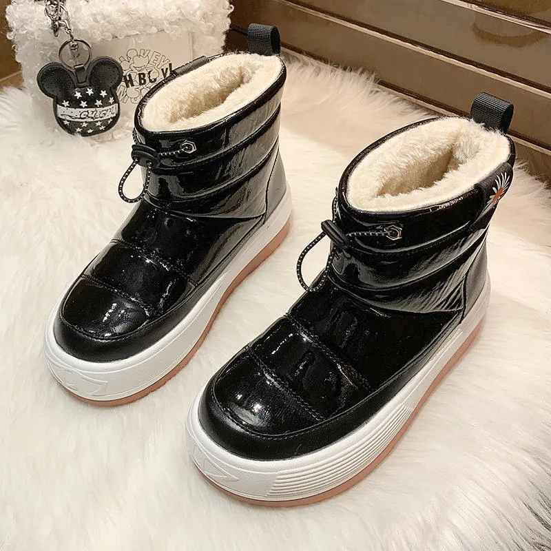 2022 Nuevo color de piel brillante suela gruesa felpa botas de nieve del invierno al aire libre High-Top caliente tendencia Casual mujeres Chunky Shoes