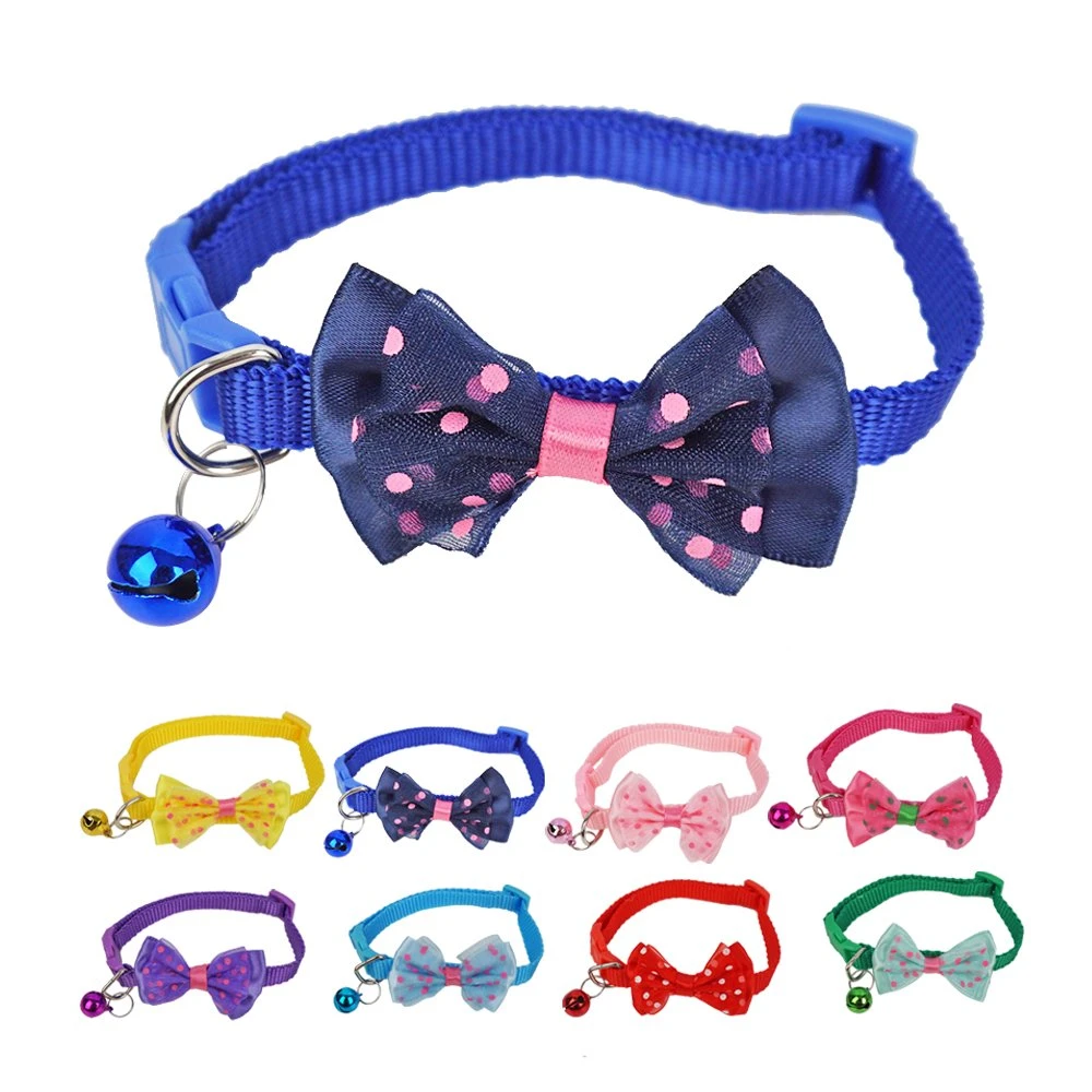 Adjustable Polyester Dog Collar with Bowknot Bells Charm Necklace Collar for Little Dogs Cats Collars Pet Supplies