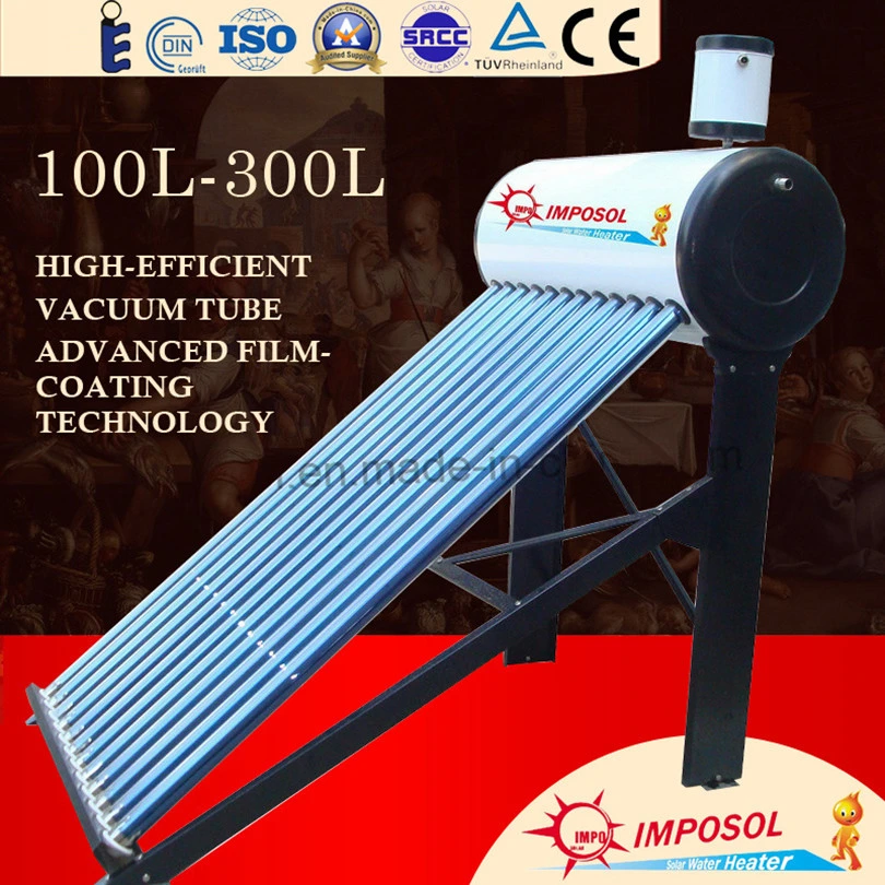 100L-300L Calentador de agua solar de tubo de vacío de acero galvanizado sin presión