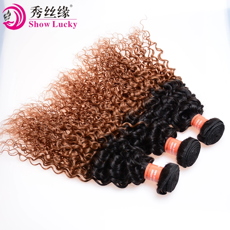 Stock Immediate Shipment Ombre 1b/30 Kinky Curly Remy Indian Human Hair Weaving