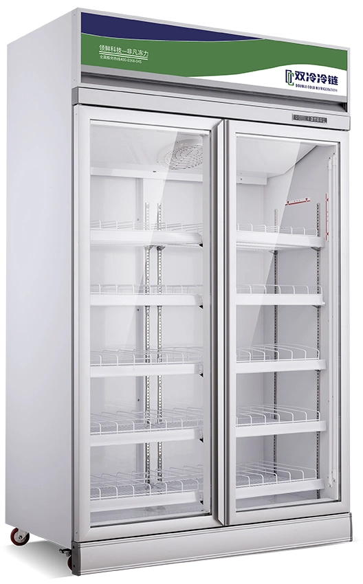 Upright Double Glass Door Refrigerator Beverage Cooler Refrigerated Display Fridge