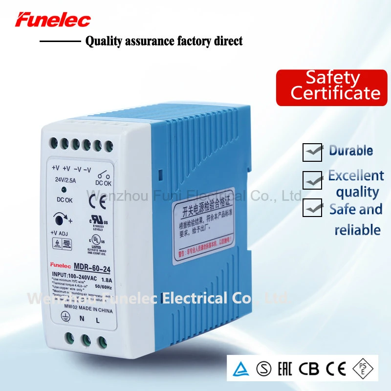 24V 2.5A Micro Volume Industrial DIN Rail 60W SMPS Mdr-60-24