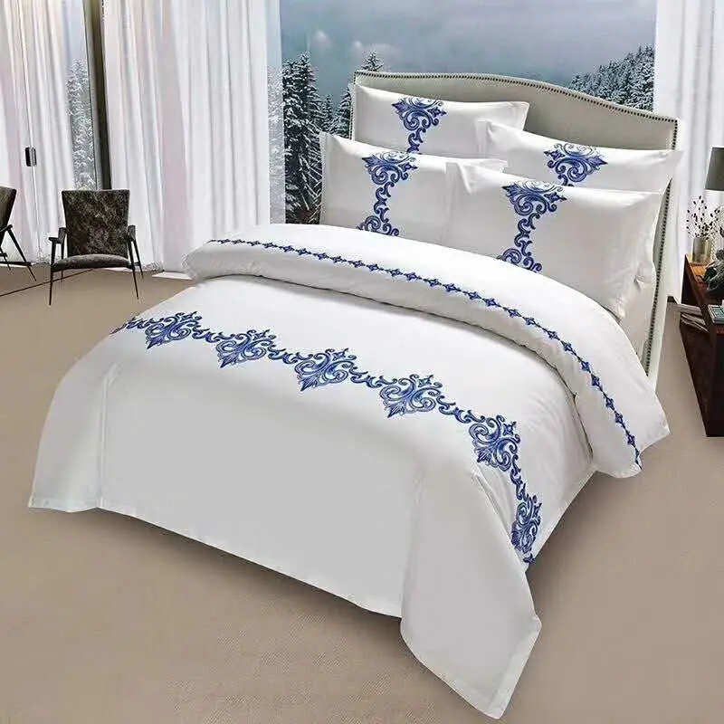 Hotel de 4 PCS Shenone White King Bedsheet ropa de cama Ropa de cama de lujo 100% Algodón Sábana