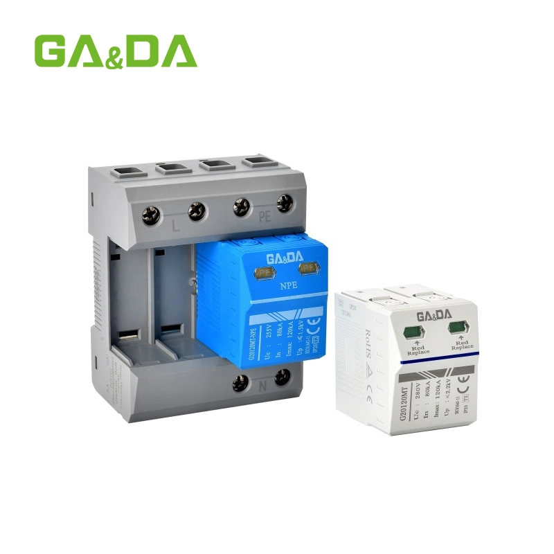 Gada 280V 255V CA 1+ Npe SPD protector contra sobretensiones de 35mm de buena calidad de carriles DIN 120 A 80 ka