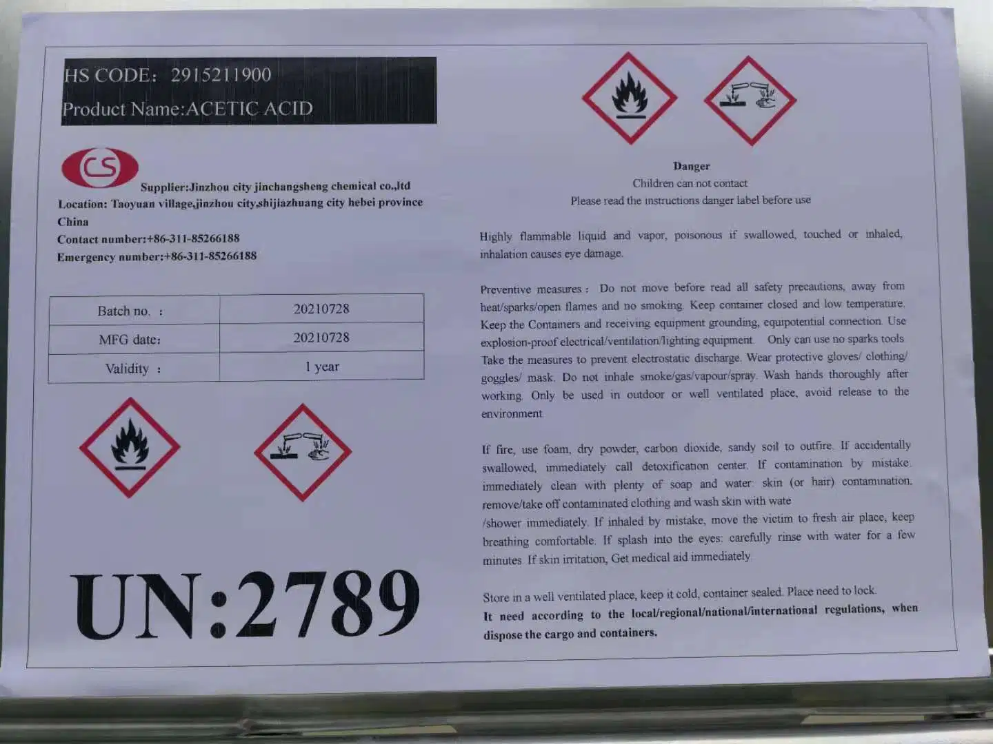 CH3COOH 998 Industri Preço CH3COOH Chemical ácido acético glacial para venda