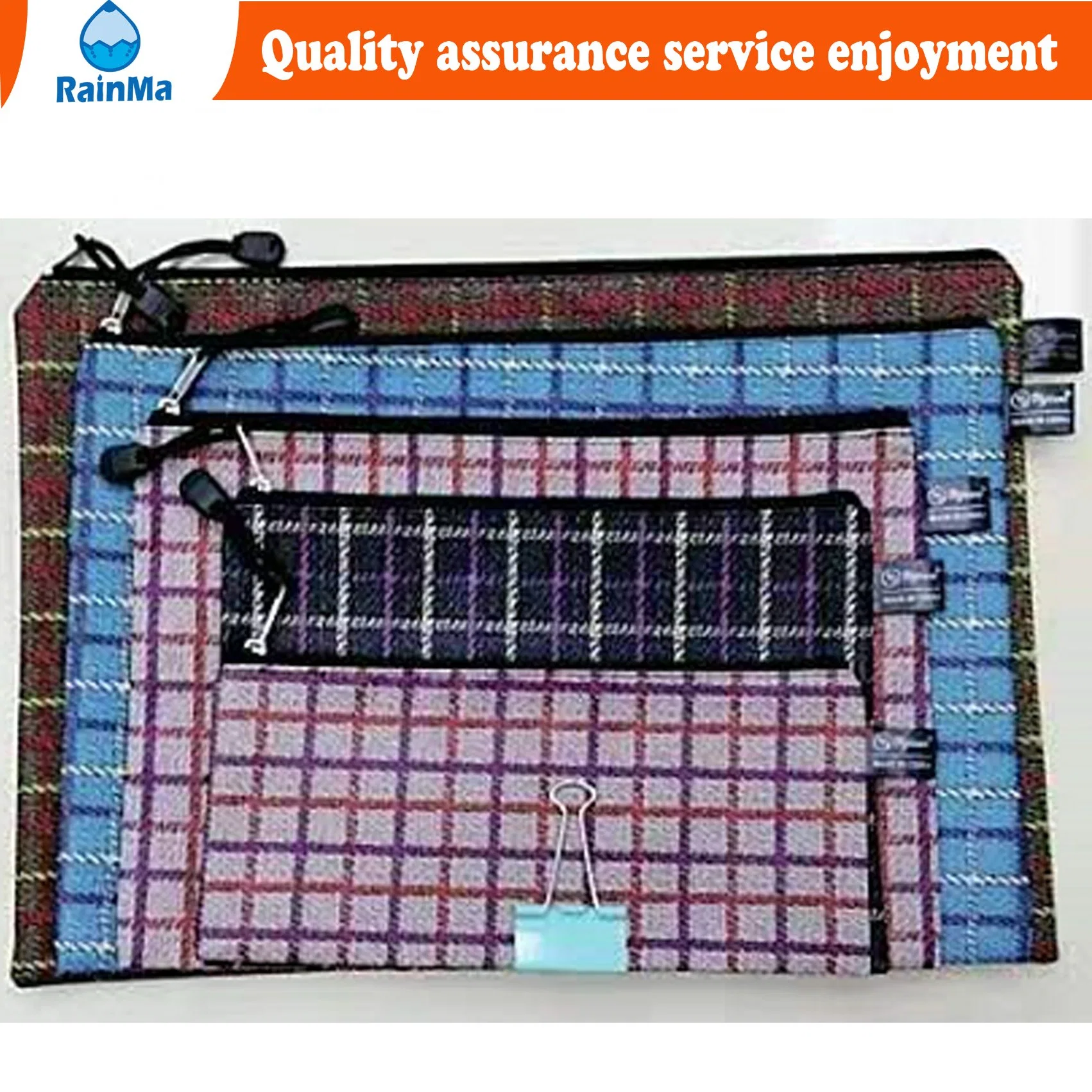 Wholesale Office School Water Proof Zipper File Bags with Lattice Colors