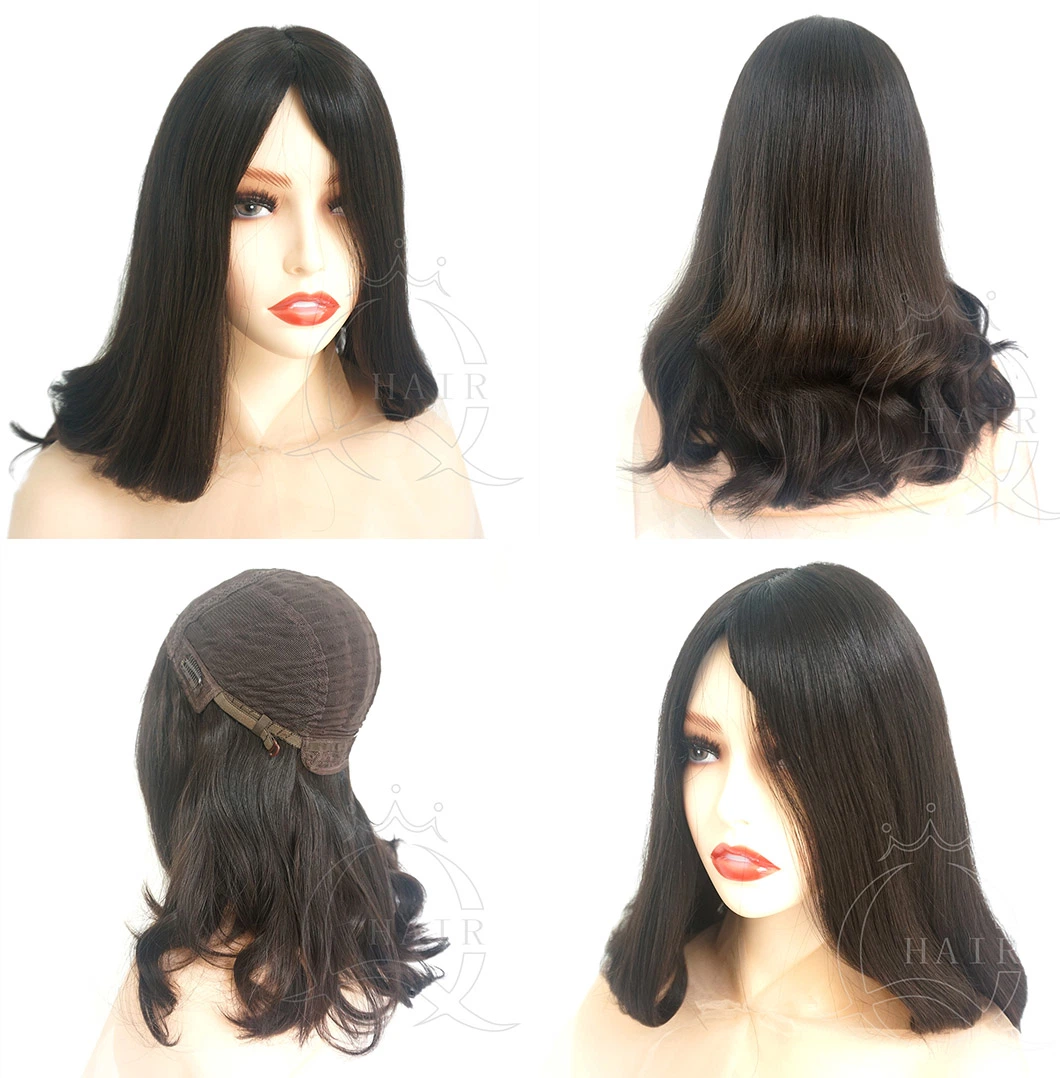 A18 polegadas Natural Color Wig Human Hair Wig densidade média Standard 4X4 Jewish Wigs Sheitel Israel Wigs Custom Wigs Fábrica Brasileira cabelo humano