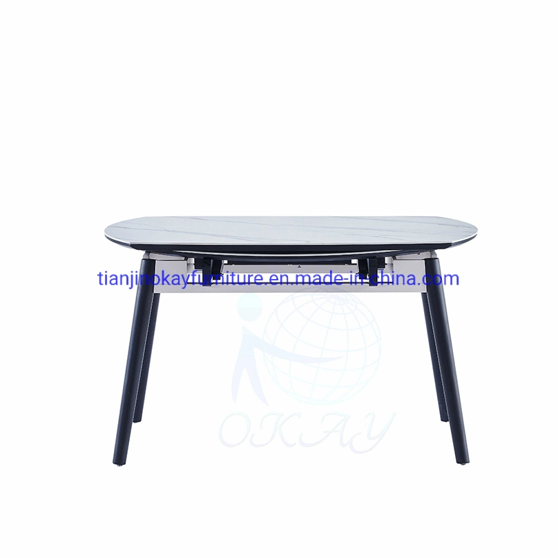 Placa cerámica moderna redonda extensible mesa de comedor 6 personas con aspecto de mármol de la Mesa del bastidor de madera de roble macizo cocina de inducción