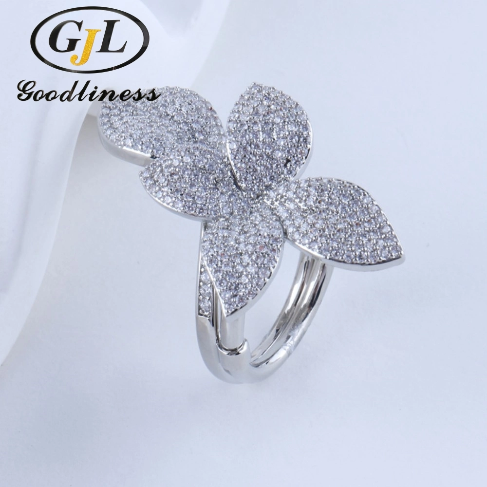 تصاميم جديدة مجوهرات S925 Sterling Silver Ring مع شكل زهرة CZ