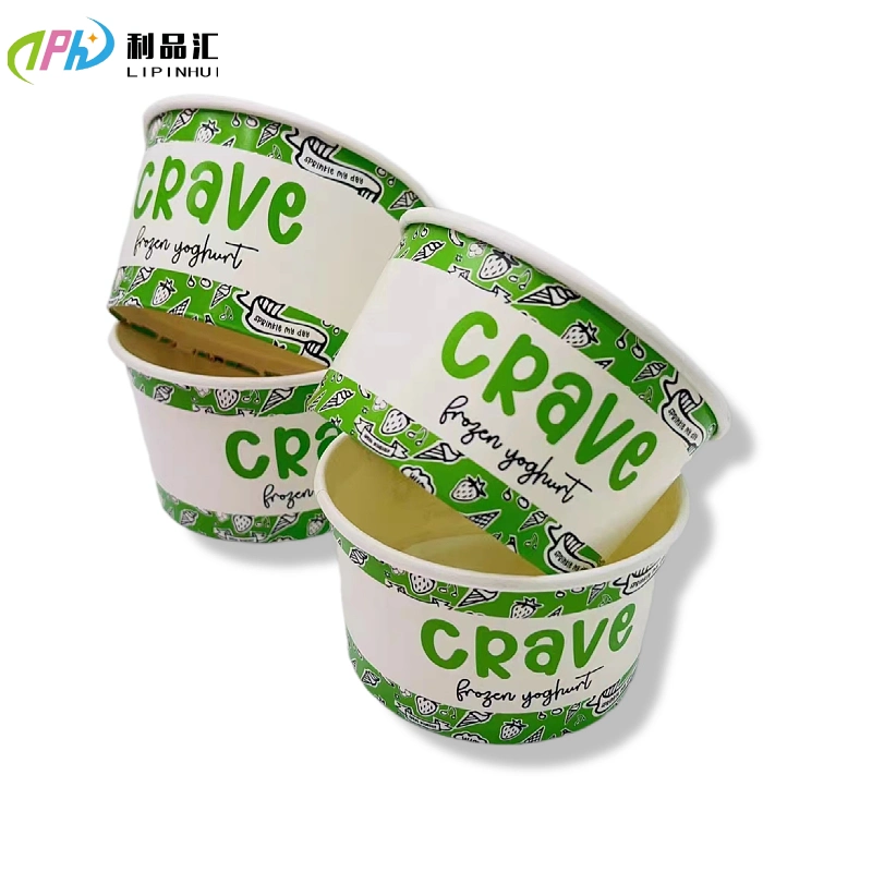 Custom Printed 3oz-12 Oz Disposable Ice Cream Paper Gelato Cups with Dome Flat Lid, Disposable Paper Frozen Yogurt Cup