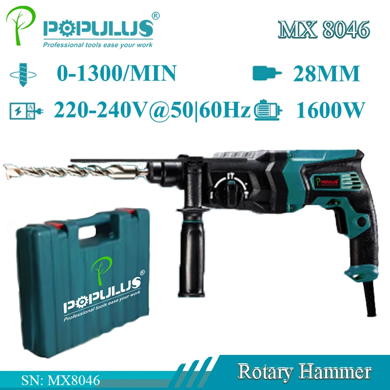Populus Nova chegada Industrial qualidade martelo rotativo Ferramentas de potência 1600 W. Martelo eléctrico para o mercado russo