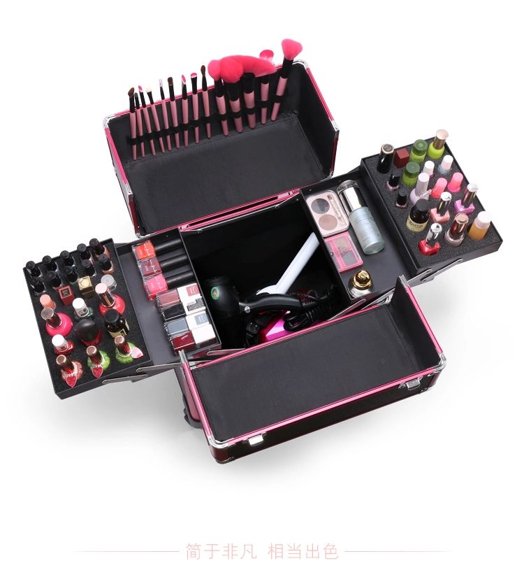 Professional Muti-Function Makeup Train Case Professional Aluminum with 6 Tier Tray and Brush Holder