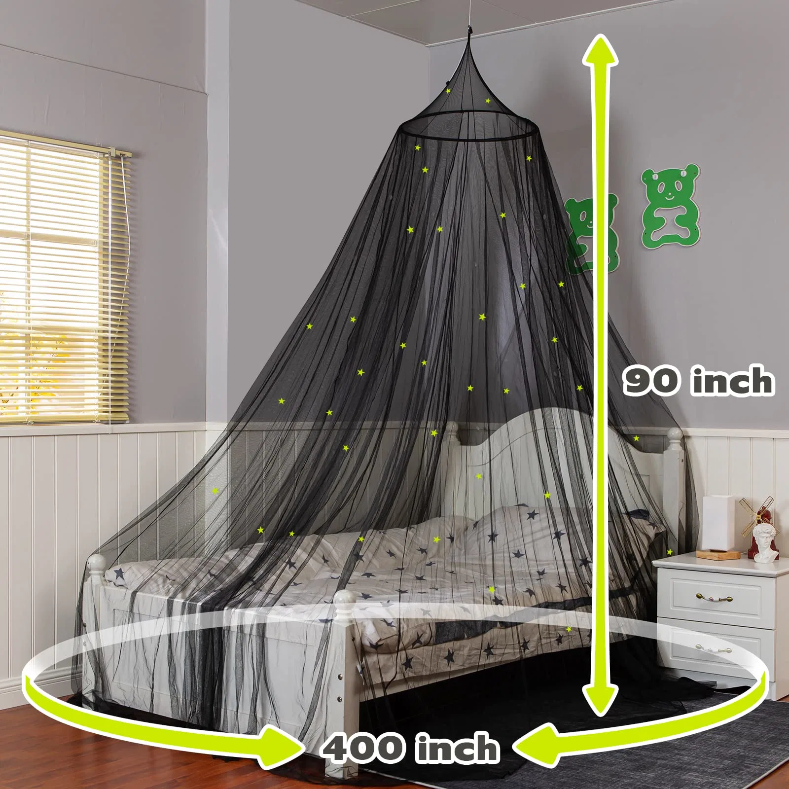 Glowing Stars Bed Canopy Meninas Bege Cortinas de Cama Princesa Mosquiteiro