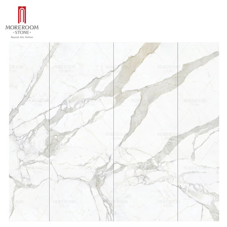 Or Blanc Calacatta de luxe grand format Look-de-chaussée de marbre en porcelaine céramique à fixation murale de grande taille carrelage de sol en pierre fritté