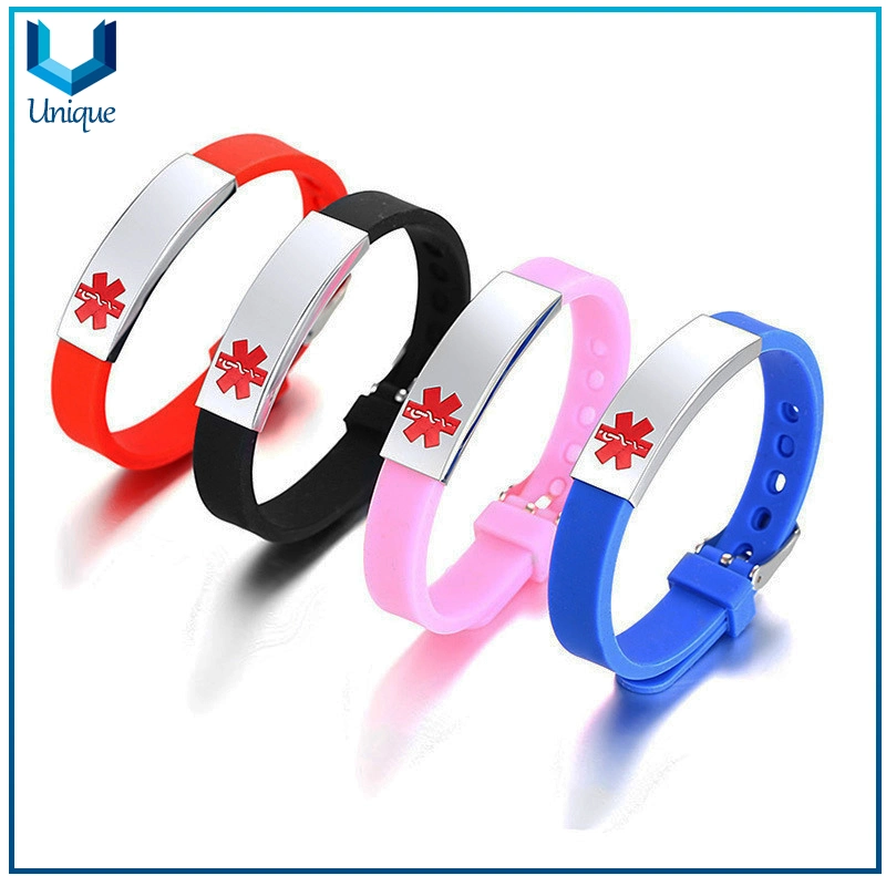 Available Stock Wholesale Silicone Medical Alert Bracelet, Custom Personalized Logo Silicone Wristband