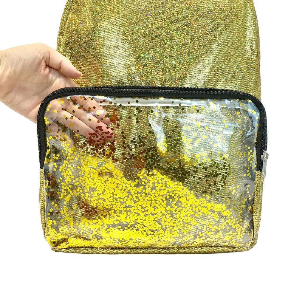 2023 Golden Color Wholesale Custom Glitter PVC Backpack Fashion Shoulder Bag School Bag