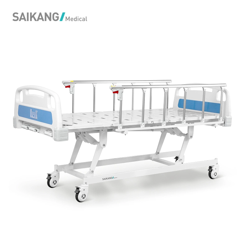 A3K 3 Metal ajustable de 3 funciones de manivela plegable Mobiliario Médico Enfermería Manual del paciente cama de hospital con ruedas