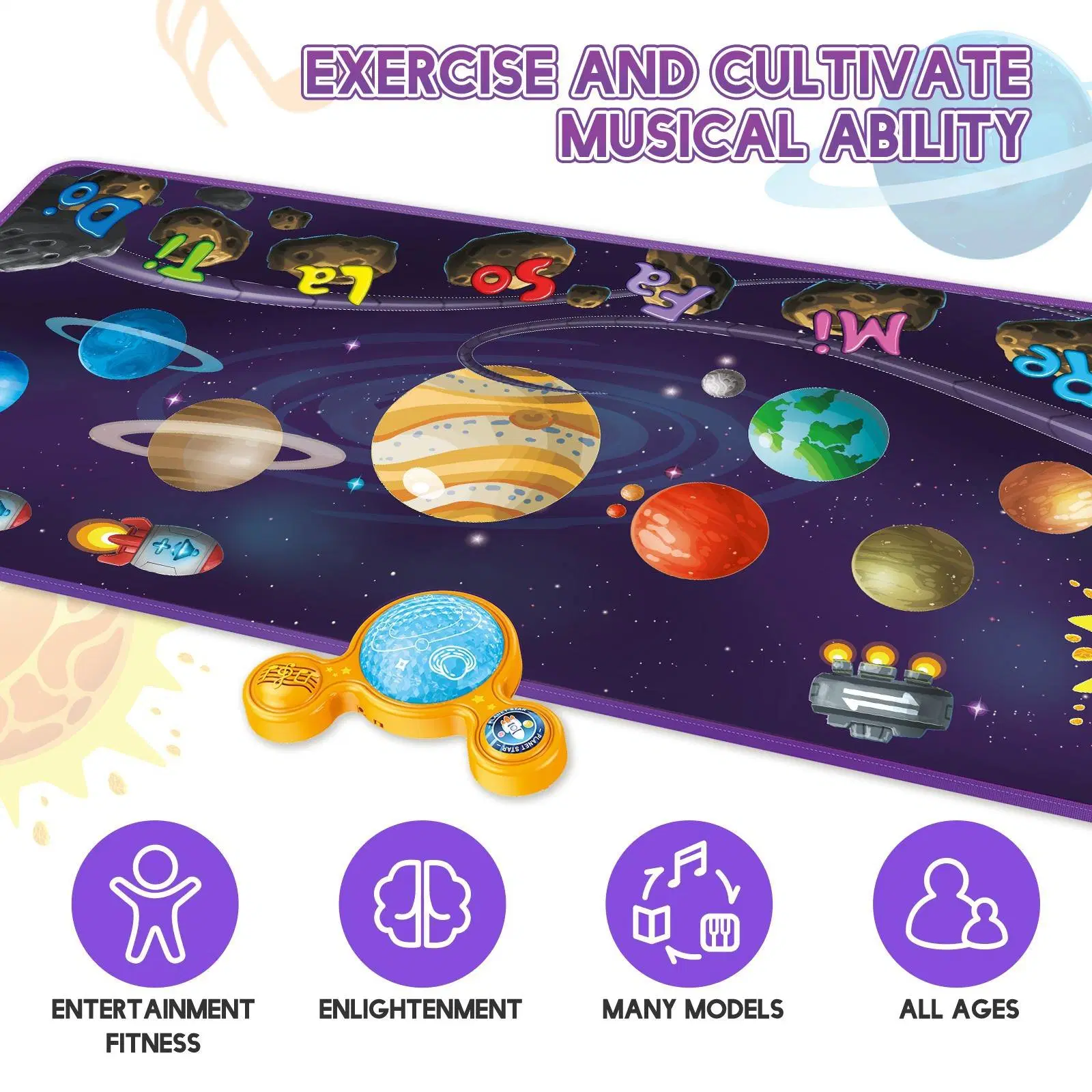 Imaginative Space Planet Electronic Dance Pad Foldable Blanket Educational Q & a Interactive Children&prime; S Music Mat Toys with Lights