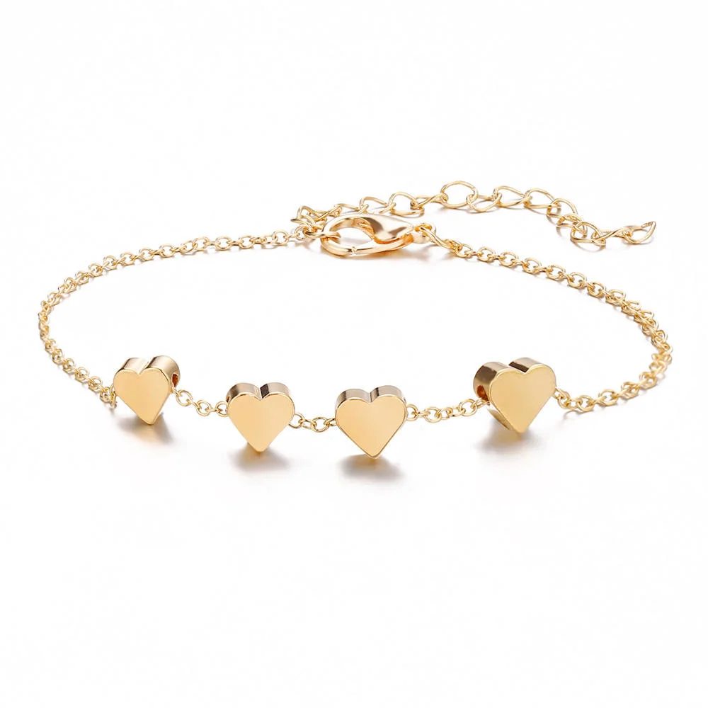 Heart Charm Pendant Bracelet Alloy Gold Plated Bangle Trendy Jewelry