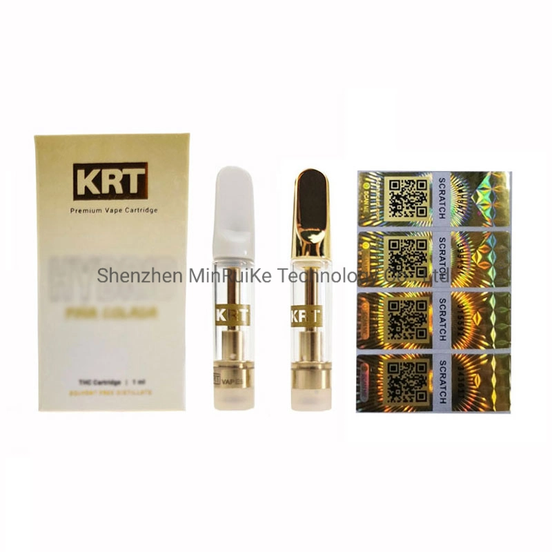 Новейший картридж KRT Packaging пустой картридж Vape 0,8 мл 1,0 мл стекло тележки Керамический белый топ с наклейками