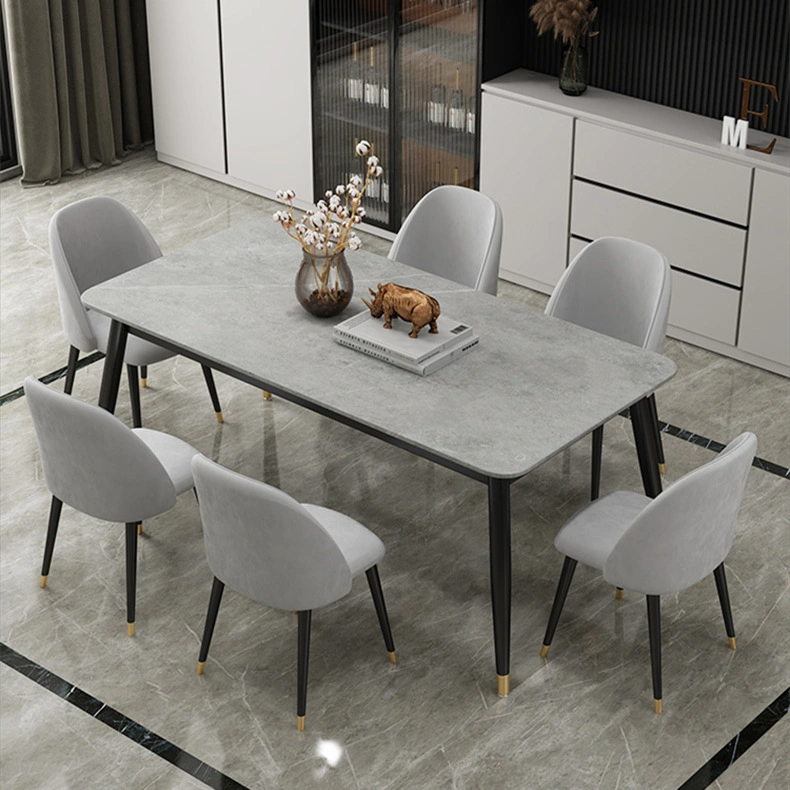 Meuble Moderne modernos muebles de salón encimera de mármol largo rectángulo mesas y silla mesa establece 6 Comercio al por mayor de mármol de juegos de mesa de comedor