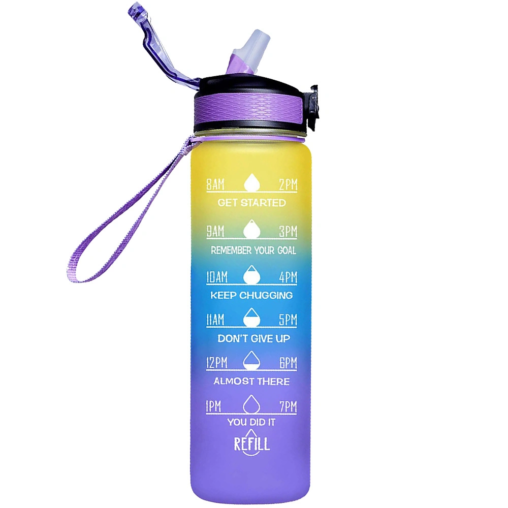 Plastic Cup Sports Water Cup Large-Capacity Straw Cup Portable Gradient Color Space Cup Outdoor Fitness Bottle 1000ml