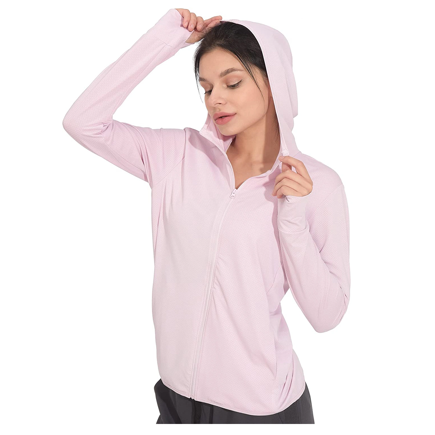 Sun Protection Hoodie Jacke für Damen Langarm Reißverschluss Shirts UPF 50+ UV Schutz Bekleidung für Wandern Laufen Angeln Wanderbekleidung