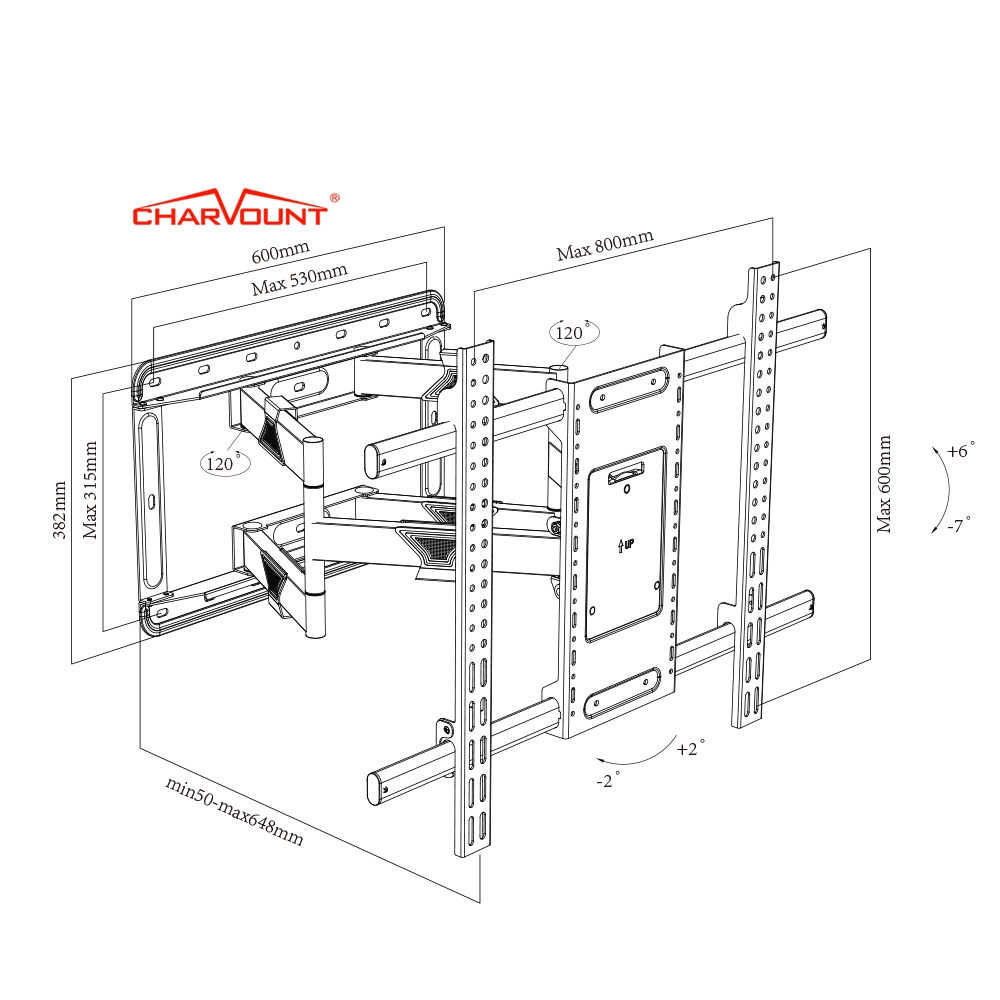 Charmount Max Vesa 800*600mm Swivel TV Wall Mount Double Arm Full Motion TV Bracket TV Mount