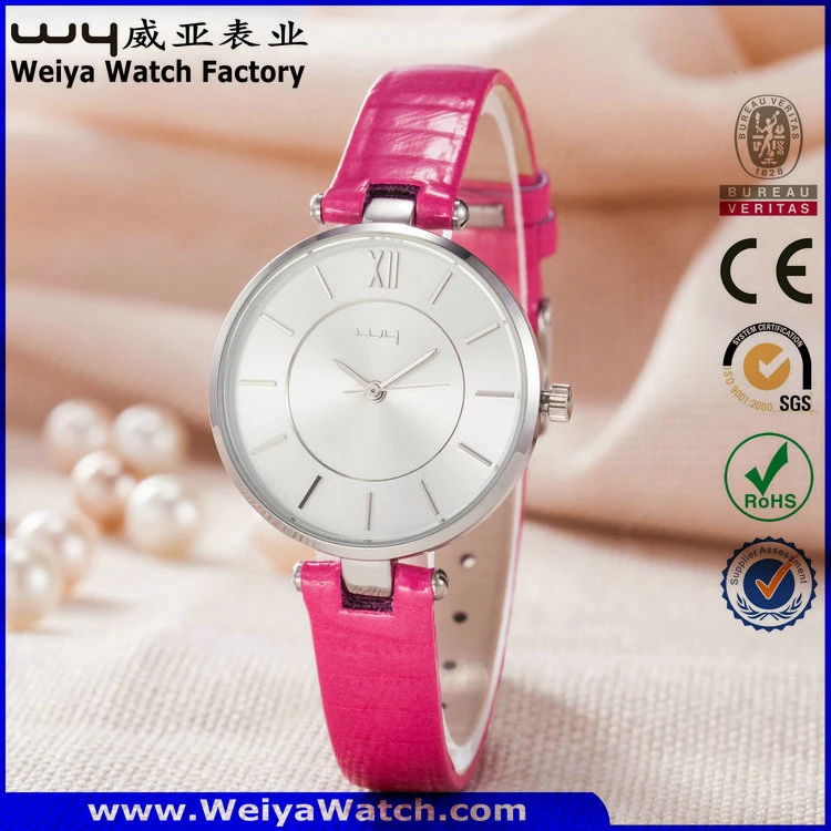 Fashion Casual Leather Strap Quartz Ladies Custom Service Watch (Wy-061D)