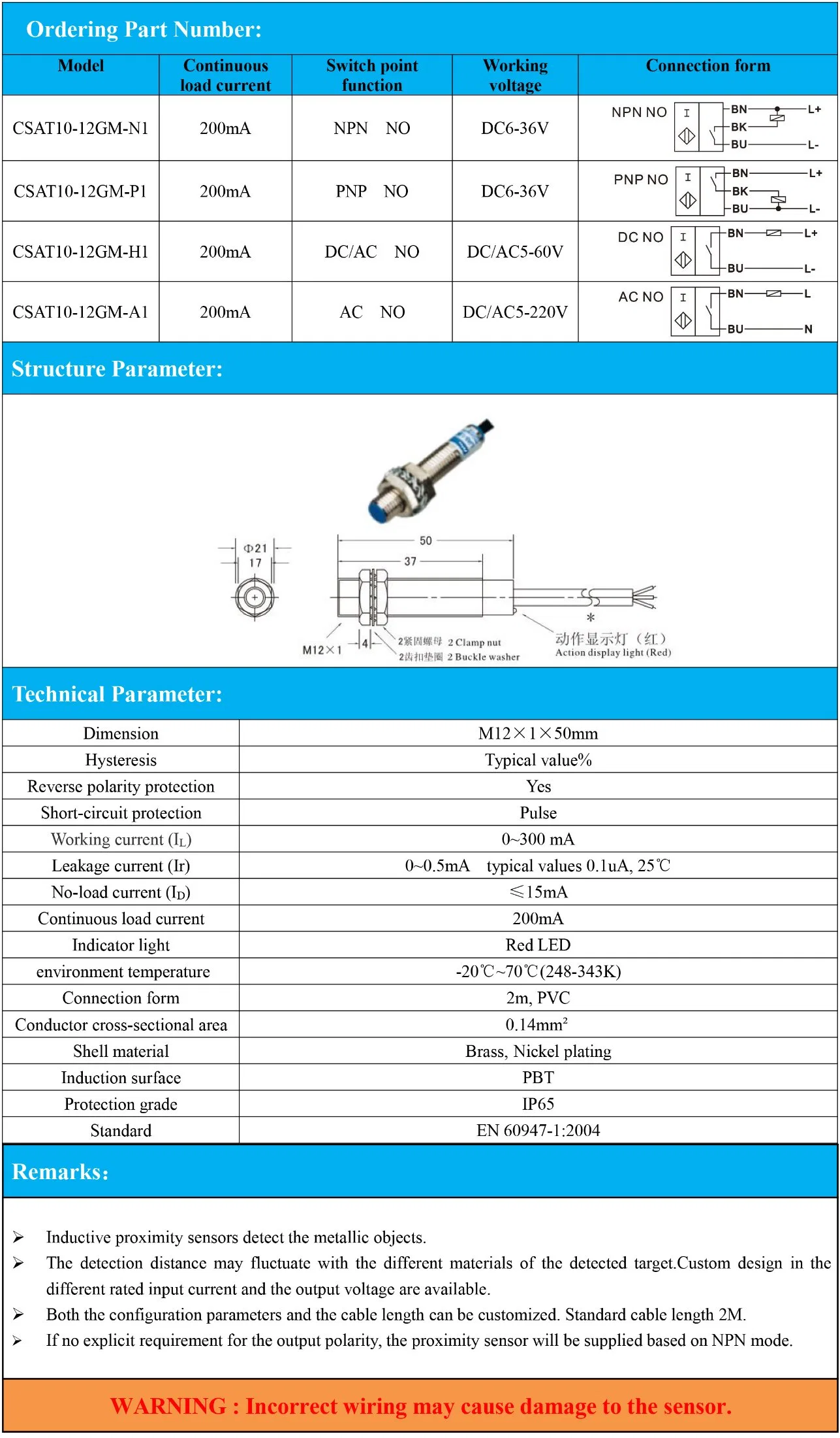 Cylindrical Type Metal Housing Magnetic Proximity Sensor NPN PNP No