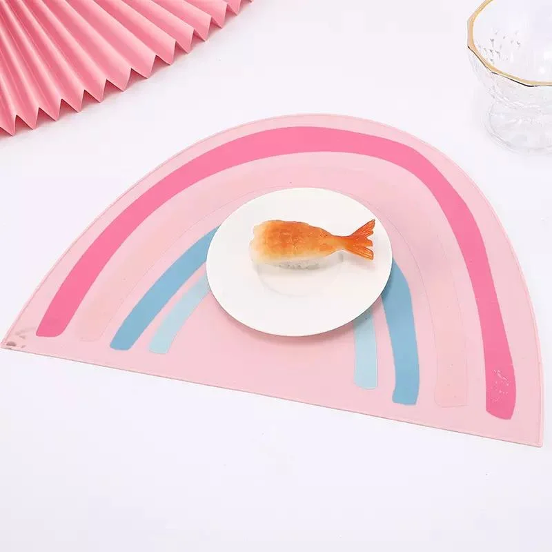 Silicone Non Slip Rainbow Printed Foods Kitchen Toddler Dining Table Mat