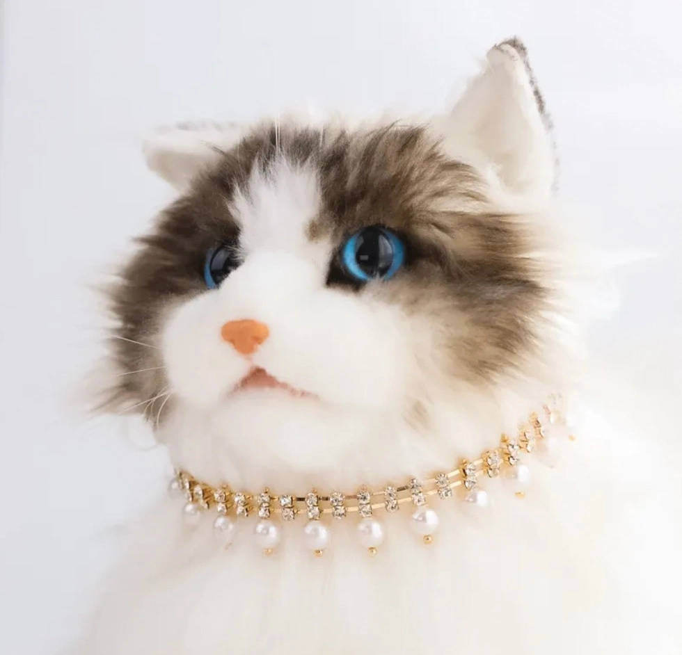 Dog and Cat Pearl Necklace Chain Royal Diamond Handmade Pets Jewelry