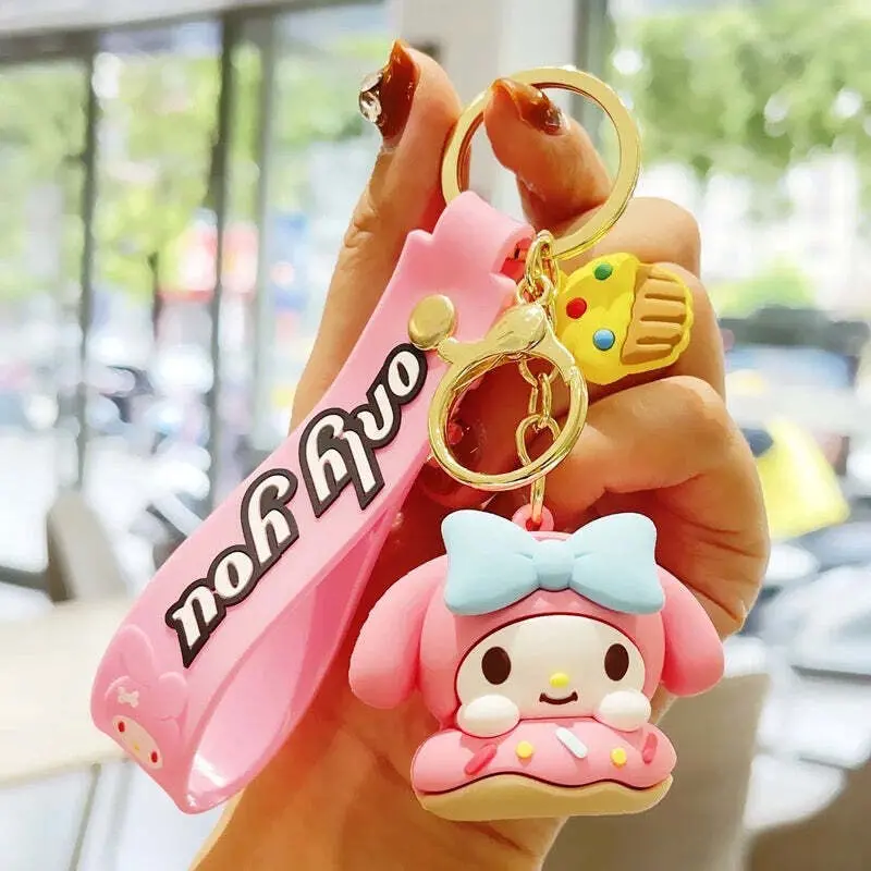 Gros porte-clés en PVC avec breloque mignonne Kawaii Mymelody Kuromi Cinnamoroll Pompom Purin Hello Kitty Sanrio. Parfait pour les filles.