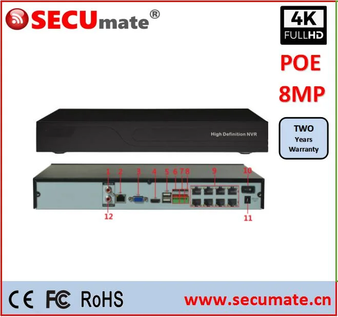 16 Channel 4K 2X SATA Alarm Audio Professional 8 Poe NVR