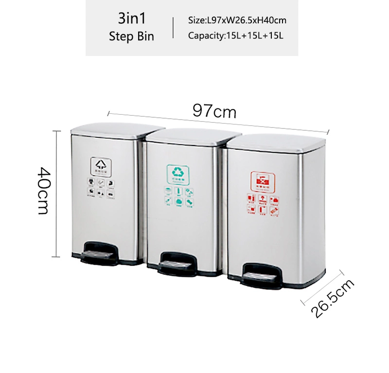 Dual Compartment Stainless Steel Recycle Garbage Bin 15L+15L