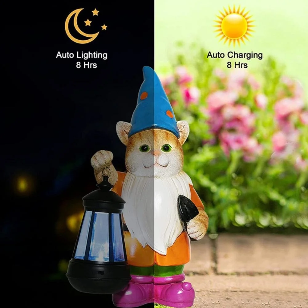 Unique Solar Garden Statue Cat Gnome Figurine Best Art Decoration Wyz21882