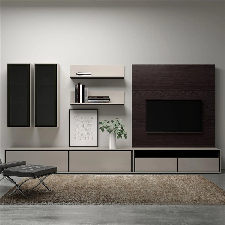 Latest Fashion Modern TV Cabinet Wall Mount Set New Design Lights Modern Furniture Cabinets TV Table Stands Luxury TV Stand with Cafe Table and Cabinet