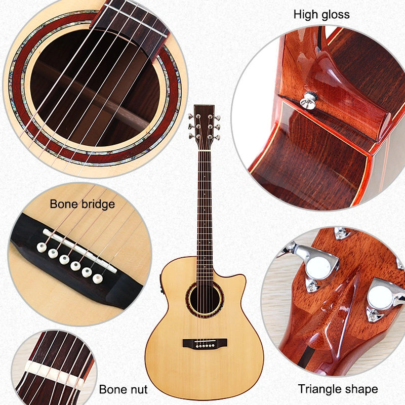 6 Cordas Cor Natural Acabamento de Alto Brilho 20f Design Corte Guitarra Folk