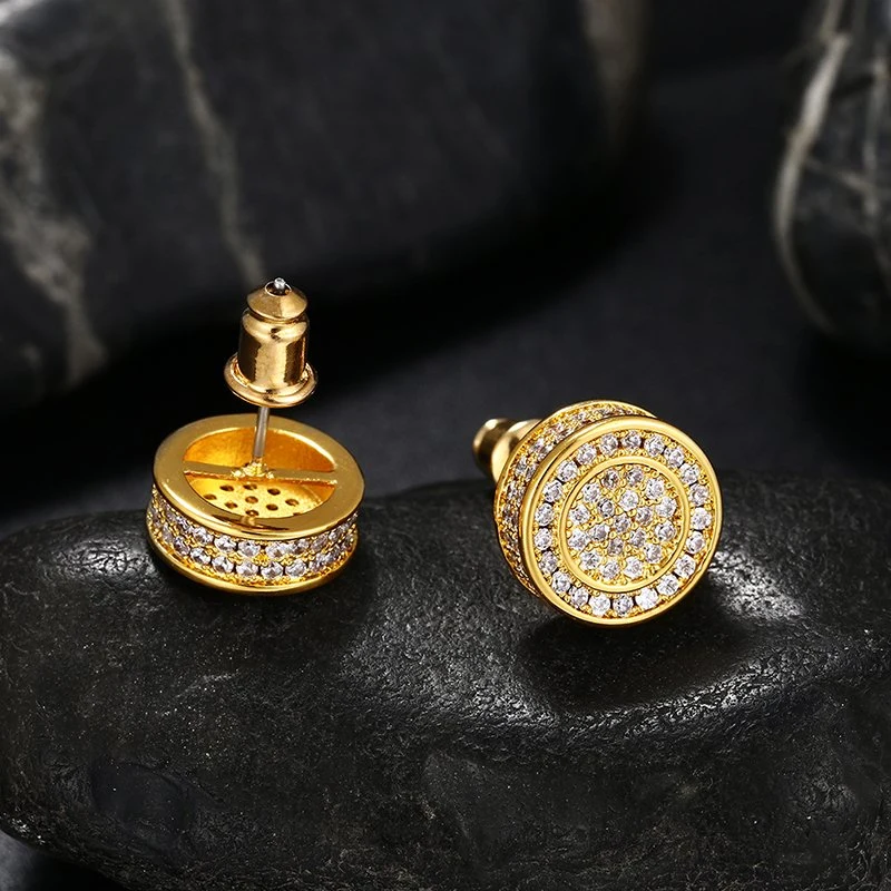 10mm Brass Crystal One Pair Hip Hop Fashion Earrings Gold Silver Color Gift for Women Men Jewelry