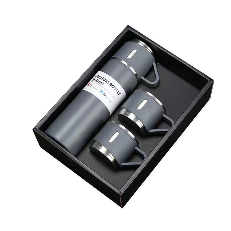 Bussiness 304 Stainless Steel Vacuum Flask Gift Set with One Cup Two Lid