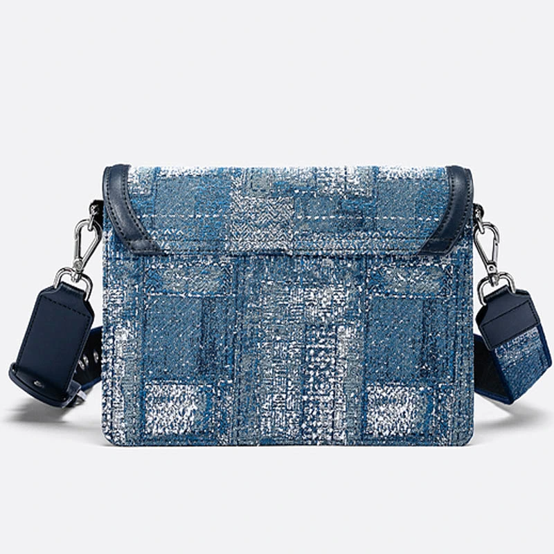 Designer – Sac S à bandoulière large petit sac carré pour femme Sacoche de transport bleu peinture à l'huile de marque de luxe clair Style cowboy