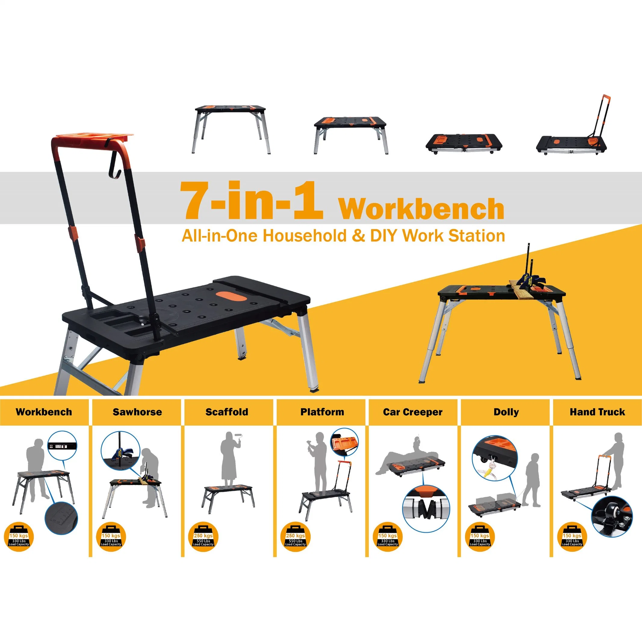 BGX Professional 7-in-1 Workbench Saw Horse Scaffold Platform