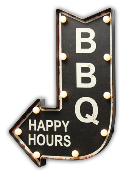 Barbacoa Happy Hour LED pared Colgante señales LED pared signo Hierro Colgante Hierro al por mayor Artesanía de metales antiguos