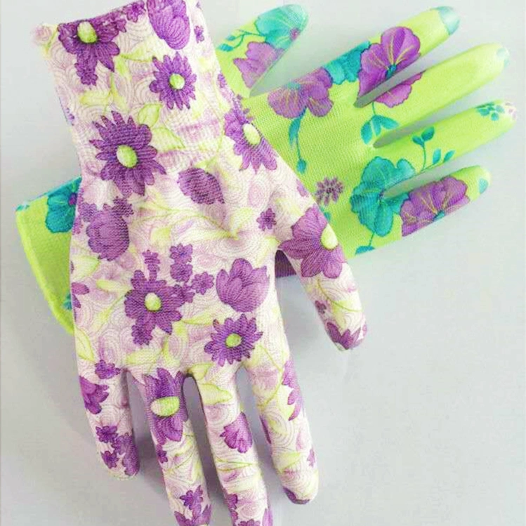 Floral Digital Printing 13G Gardening Safety Work Gloves with PU Coating CE