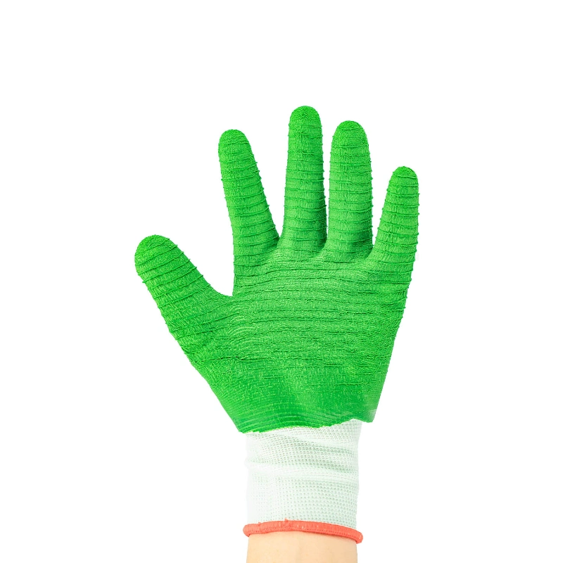 Anti Slip Latex Gloves Green Nylon Latex Work Labor Gloves Construction Use