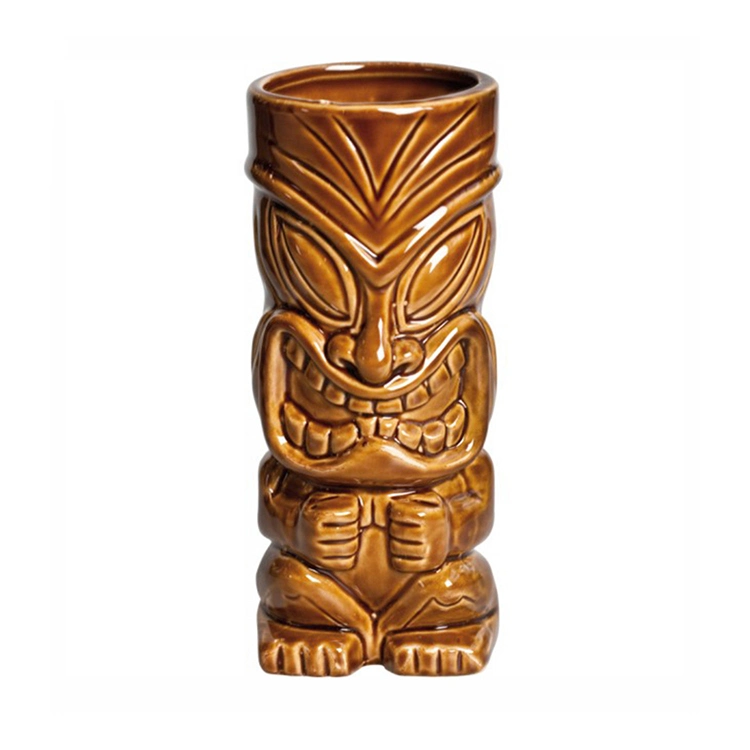 Taza de cerámica Tiki misteriosa, feliz y caliente